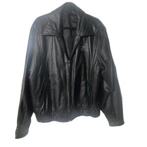 Vintage Black Leather Jacket Las Vegas Embroidered Mens Large. HL490